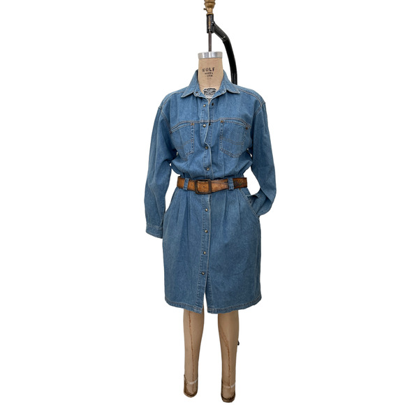 Eddie Bauer Dress Denim Vtg Jean Dress Pearl Snap Y2K Retro Knee Sz M - Picture 5 of 6